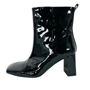 Good American NEW Square Toe Patent Leather Block Heel Boots 8
